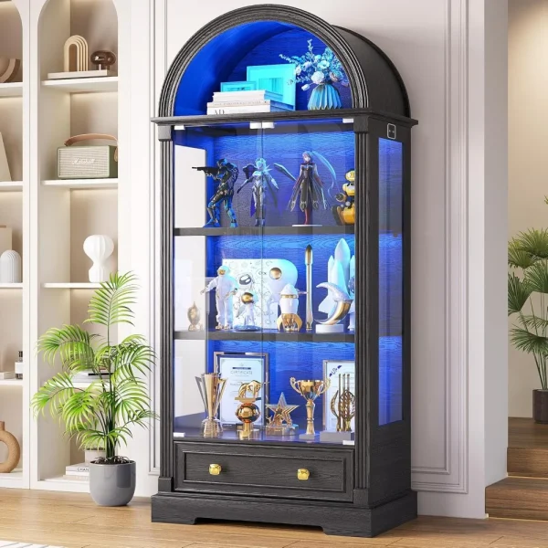 Arched Curio Cabinet with Lights,